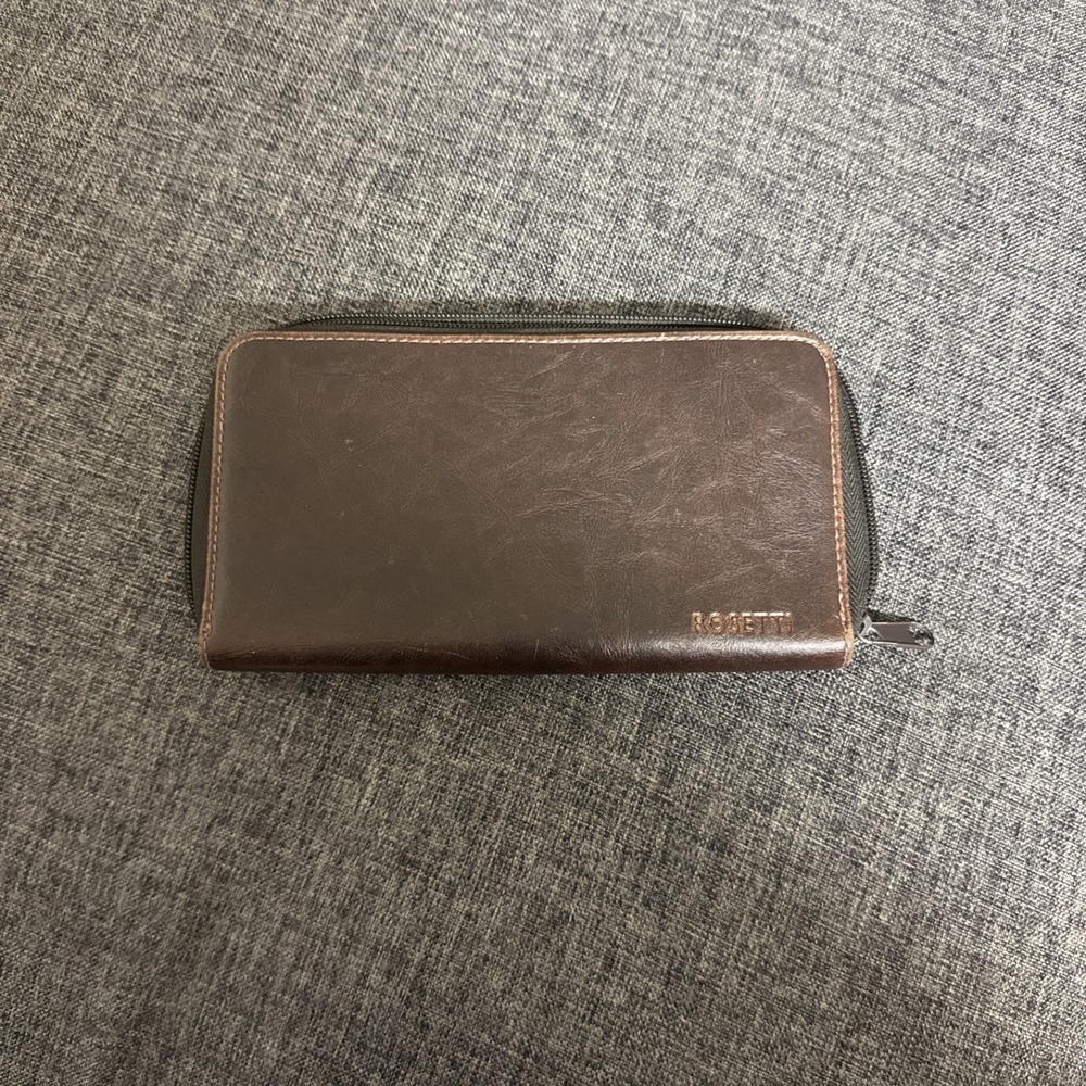 Rosetti Women's Wallet, Brown, Zip-Around, Coins, Cash, Cards. Spots Shown
